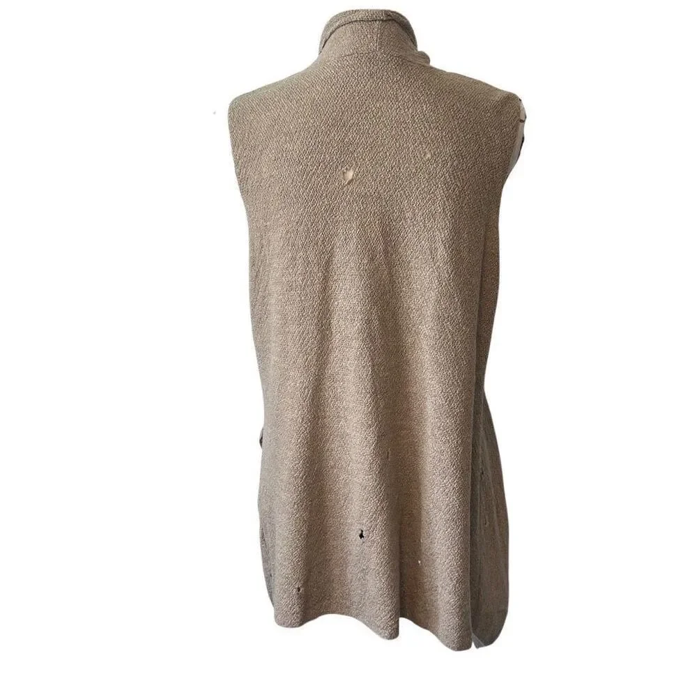Eileen Fisher Tan Wool Distressed Tunic Knit Vest M